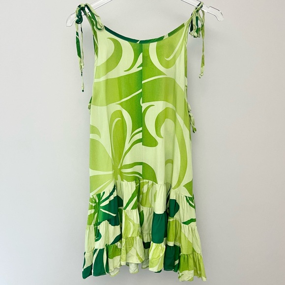 Green Hawaiian Tie Tank Ruffle Mini Dress - Picture 9 of 12